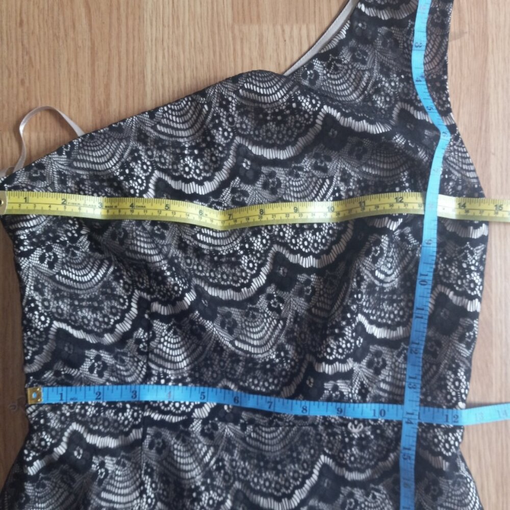 Express Grey Silver and Black Lace One Shoulder Dress - Picture 5 of 5